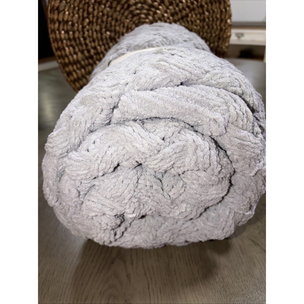 100% Recycled Polyester Chunky Chenille Throw Blanket Gray - Threshold NWT‎ - Picture 4 of 5